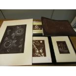 Twenty nine 1930's brown paper kimono stencils, the six smaller sheets in black frames, one of the