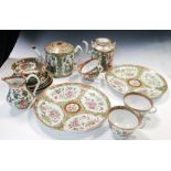 A collection of Canton tea wares, the part set with each piece painted with four garden and bird