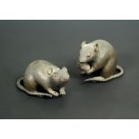 A pair of late 19th/early 20th century bronze rats, one seated with a sweet chestnut in its forepaws