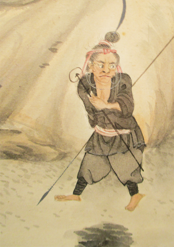 A pair of early 20th century watercolours painted with similarly dressed warriors bearing - Image 7 of 10