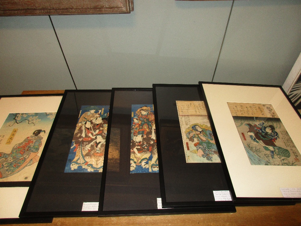 Utugawa Kuniyoshi (1797-1861), two wood block diptychs and another print, one diptych depicting