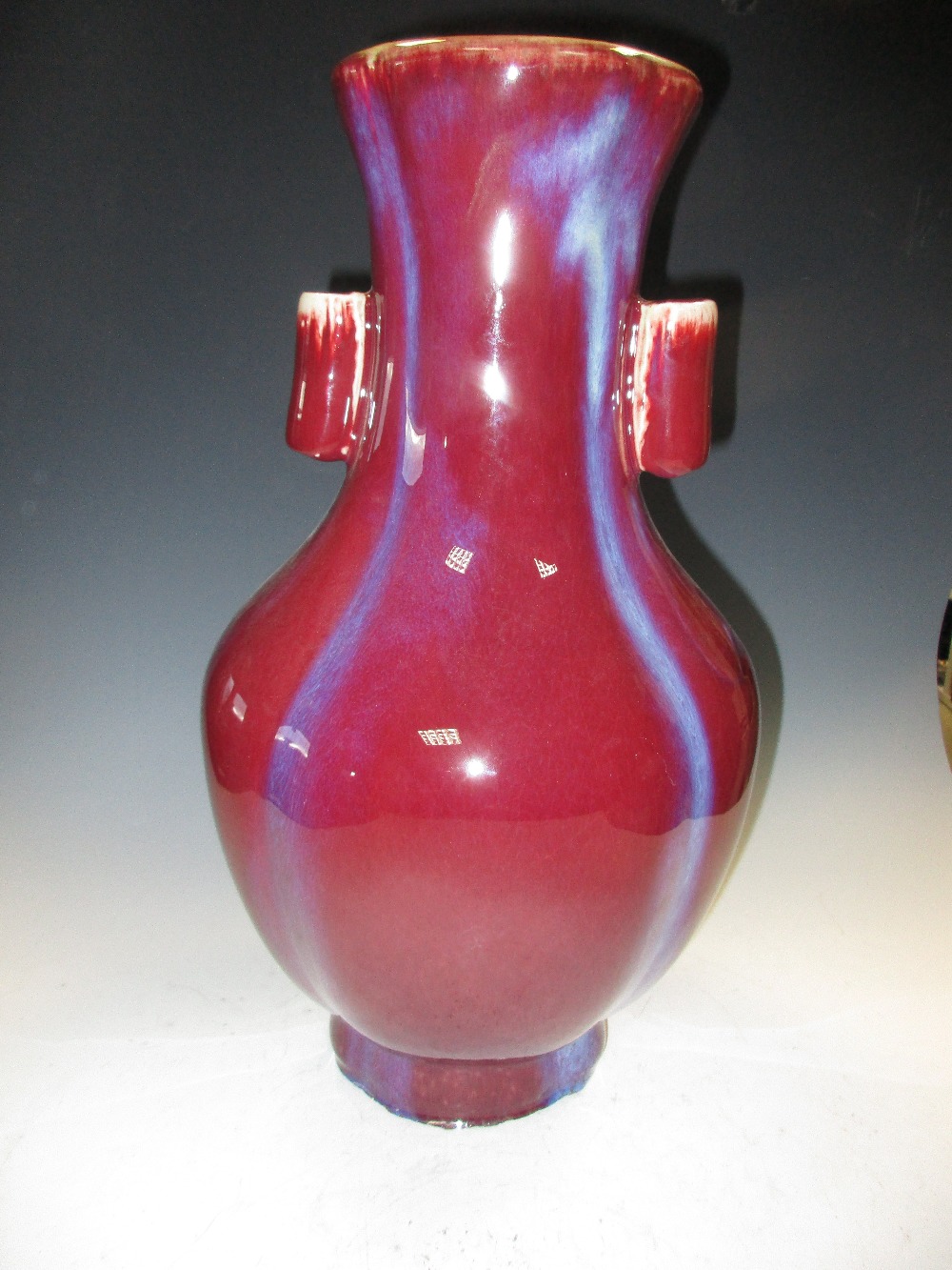 A flambe arrow vase, four character mark of Yongzheng, the baluster shape of quatrefoil section, the - Image 2 of 3