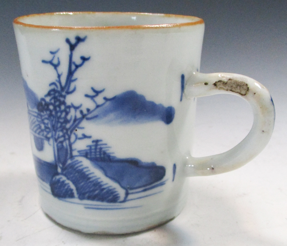 Four 18th century blue and white wares, the patty pan, coffee cup and can painted with islands, - Image 5 of 13