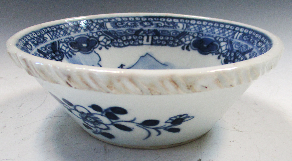 Four 18th century blue and white wares, the patty pan, coffee cup and can painted with islands, - Image 8 of 13