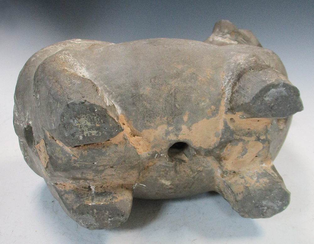 A Five Dynasties grey pottery figure of a lion, it stands on short legs with raised head and open - Image 7 of 8