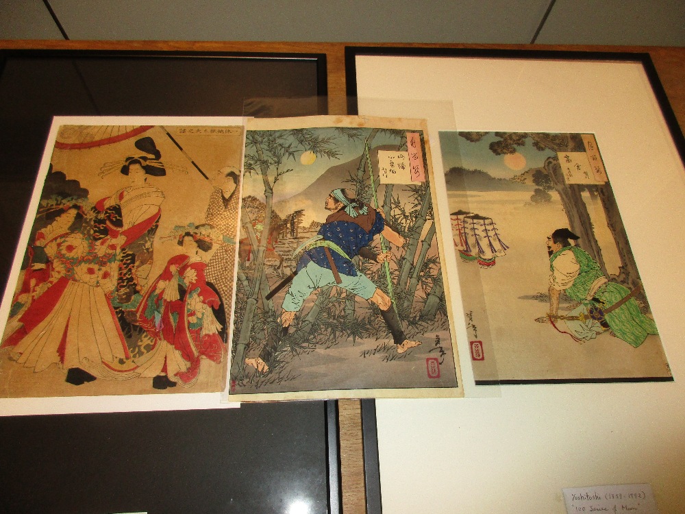 Tsukioka Yoshitoshi (1839-92), two framed and another print, the mounted and one framed print from