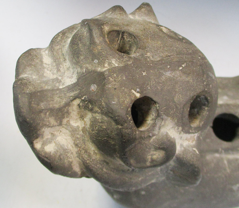 A Five Dynasties grey pottery figure of a lion, it stands on short legs with raised head and open - Image 3 of 8