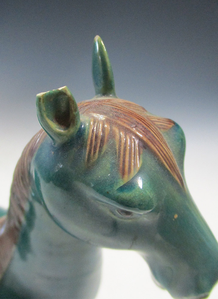 A 20th century turquoise glazed horse standing four square, its mane, tail and hooves glazed - Image 2 of 4