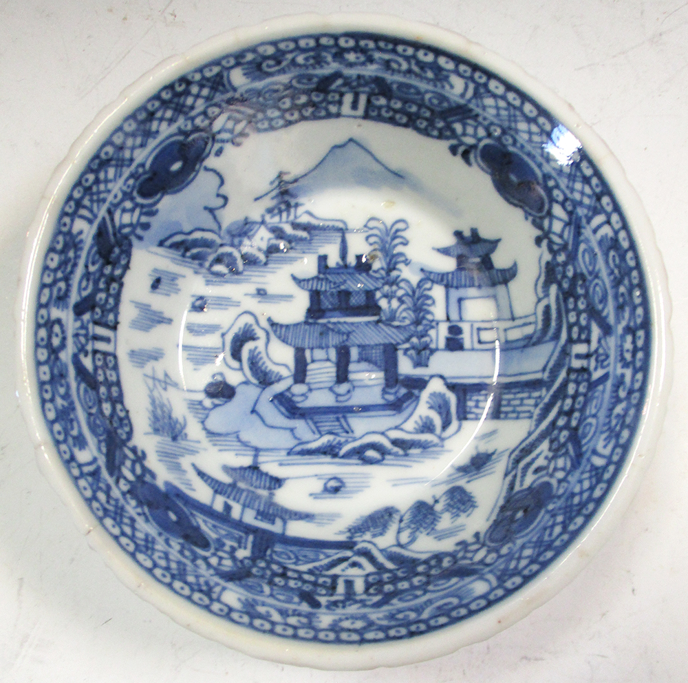 Four 18th century blue and white wares, the patty pan, coffee cup and can painted with islands, - Image 9 of 13