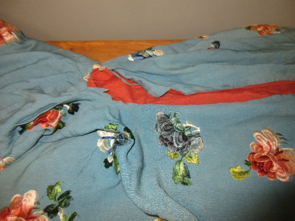 A late 19th/early 20th century turquoise silk jacket, embroidered with butterflies amongst scattered - Image 3 of 9