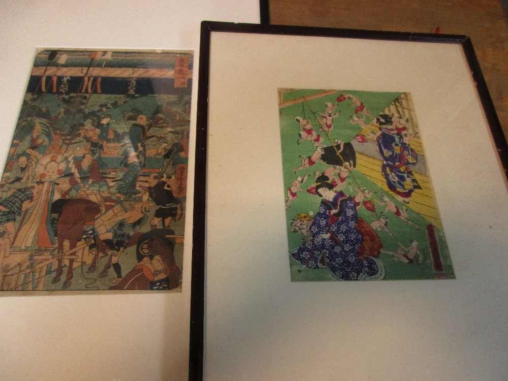 Yoshiika, Yoshifuji, Yoshimori and Yoshitora, five prints, the first a crepe print of children - Image 3 of 4