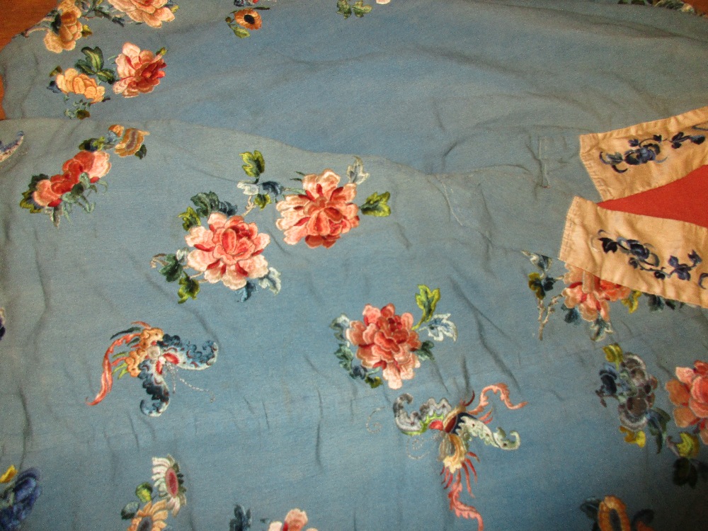 A late 19th/early 20th century turquoise silk jacket, embroidered with butterflies amongst scattered - Image 9 of 9