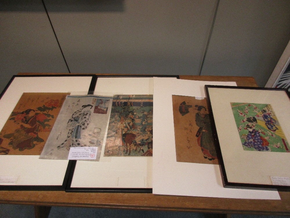 Yoshiika, Yoshifuji, Yoshimori and Yoshitora, five prints, the first a crepe print of children