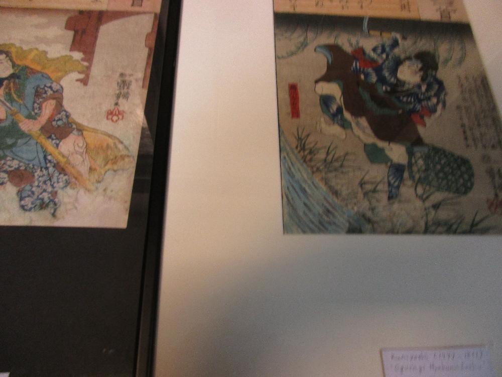 Utugawa Kuniyoshi (1797-1861), two wood block diptychs and another print, one diptych depicting - Image 4 of 5