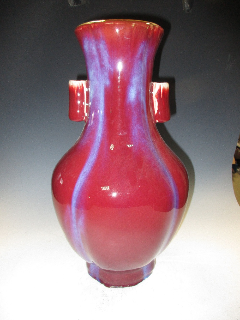 A flambe arrow vase, four character mark of Yongzheng, the baluster shape of quatrefoil section, the