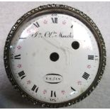 An early 19th century French pocket watch, in need of restoration, the detached enamel dial