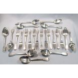 Eleven Victorian silver fiddle pattern table spoons and ten table forks, by Henry John Lias,
