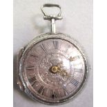 A silver pair cased pocket watch with alarm movement signed Simon Rich, circa 1700, no.278, the dial