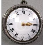 An 18th century white metal pair cased pocket watch, white dial with verge movement signed 'C.