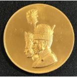 Mohammad Reza Pahlavi gold medal for the Coronation, Iran 1967, crowned busts left of the Shah and
