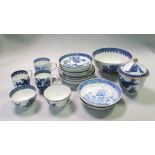 A collection of Fisherman pattern and other blue and white tea wares, to include a Caughley tea