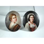 Two 19th century porcelain oval portrait plaques, one painted with a noblewoman with jewelled