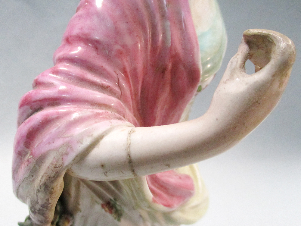 A Derby figure of Minerva, circa 1770, standing in floral dress before bocage and holding a - Image 3 of 5