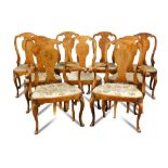 A set of twenty four George II style walnut dining chairs - 20th century, with scroll crest rails