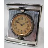 A George V silver folding travel clock, William Base & Sons, Birmingham 1927, engine turned