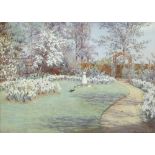 § Beatrice Parsons (British, 1870-1955) View of a garden with daffodils and a sundial signed lower