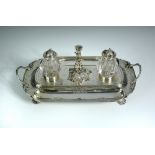 A late 18th century French silver gilt ink stand, maker's mark JRC around a key, possibly Rheims, of