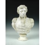 A white painted plaster bust of Vice Admiral Lord Horatio Nelson after the original by John Flaxman,