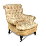 A George Smith button back scroll armchair - late 20th century, seat depth 62cm (24ins) 96 x 88cm (