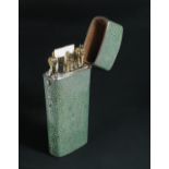 A large late 18th century shagreen covered etui, containing draughtsman's instruments, silver