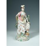 A Derby figure of Minerva, circa 1770, standing in floral dress before bocage and holding a