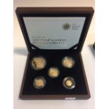 United Kingdom 2010 gold proof sovereign five coin collection, five pounds to quarter sovereign, all