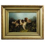 *** LMB (British, 19th Century) A liver and white Springer Spaniel retrieving a partridge signed