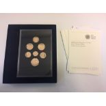 United Kingdom 2008 Royal Shield of Arms gold proof 7 coin set, 1 penny to £1, set no. 1129 from