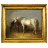 Edward Robert Smythe (British, 1810-1899) A grey and a bay horse in a paddock signed lower right