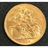 A George V gold sovereign, 1914