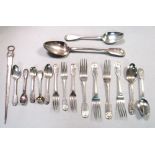 An early 19th century matched silver service of Fiddle and Shell pattern flatware by William