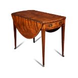 A Sheraton period mahogany oval Pembroke table, cross-cut veneers, crossbanded in satinwood,