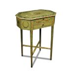 A painted sewing table - late 18th century, the hinged top with trailing floral border and