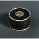 A 19th century circular tortoiseshell and gold banded box and cover, 5.1cm (2inch) diameter 3.