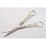 A pair of Victorian silver King's pattern grape scissors, maker's mark obscured or absent, London