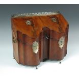 A pair of conjoined George III mahogany knife boxes, now as a decanter box, the three-quarter