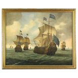 Manner of Willem van de Velde Men-of-War in rough seas oil on canvas 77 x 97cm (30 x 38in)