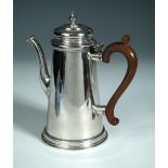 A silver coffee pot, by Tessiers Ltd, H & L Parsons, London 1974, of plain tapering cylindrical form