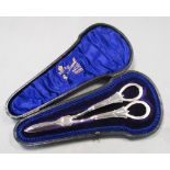 A pair of Edwardian Albany pattern silver grape shears, by George Howson, Sheffield 1903, cased by
