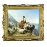 Richard Ansdell, RA (British, 1815-1885) A Spanish coastal scene, with a peasant girl upon a